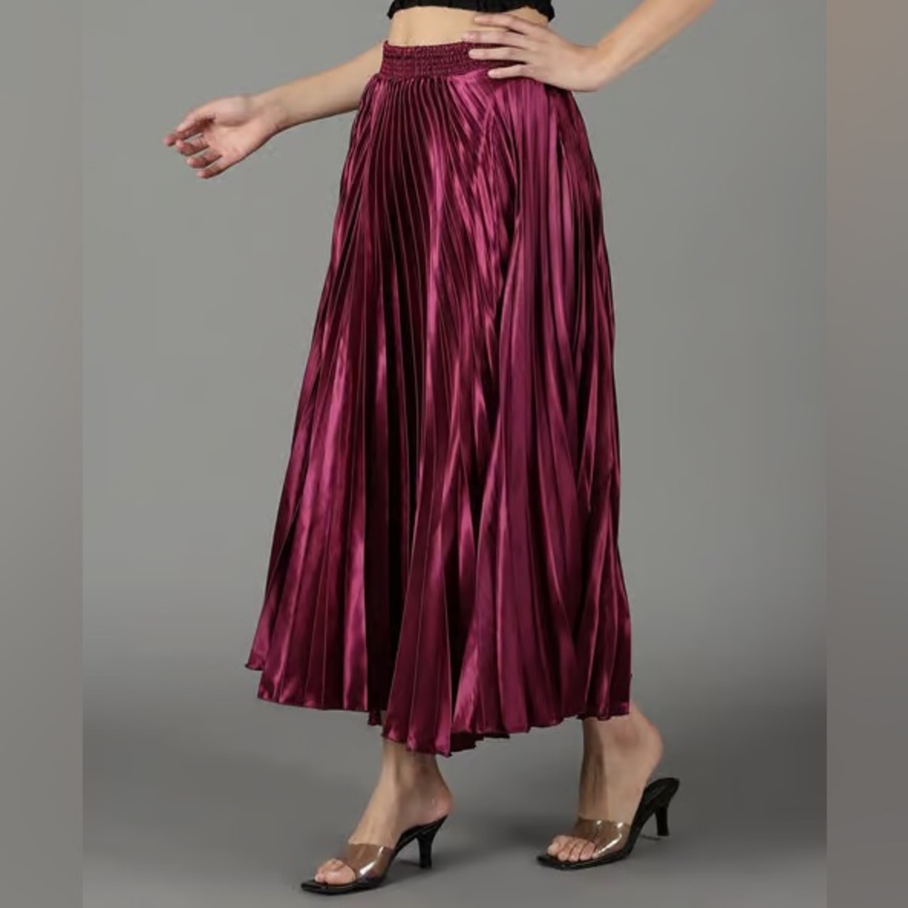 NWT Sofie the Label Metallic Magenta Pleated Maxi Skirt Sz S